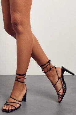 Strappy Tie Up Mid Heels -Ladies Clothing Shop black strappy tie up mid heels 2