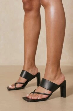 Strappy Toe Detail Heeled Mules -Ladies Clothing Shop black strappy toe detail heeled mules 2