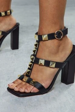 Studded Block High Heels 6 Studded Block High Heels -Ladies Clothing Shop black studded block high heels 1