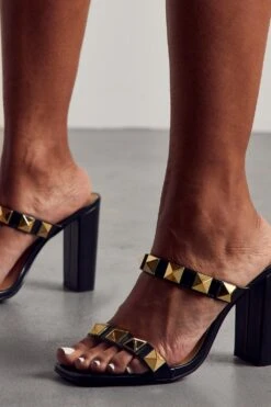 Studded Heeled Mules -Ladies Clothing Shop black studded heeled mules 1