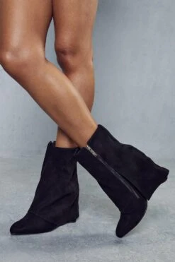 Suede Folded Ankle Boot -Ladies Clothing Shop black suede folded ankle boot 1 2
