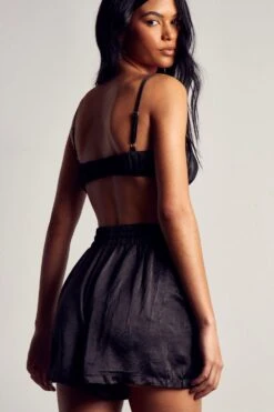 Textured Crinkle Satin Relaxed Shorts -Ladies Clothing Shop black textured crinkle satin relaxed shorts 2