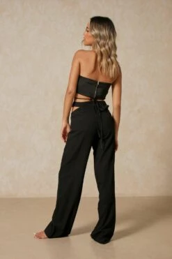 Textured V Waist Wide Leg Trousers -Ladies Clothing Shop black textured v waist wide leg trousers 2