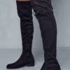 Tie Back Flat Over The Knee Boots -Ladies Clothing Shop black tie back flat over the knee boots