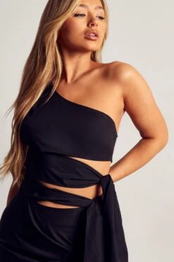 Tie Detail One Shoulder Dress -Ladies Clothing Shop black tie detail one shoulder dress 2