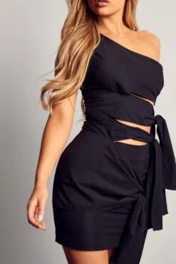 Tie Detail One Shoulder Dress -Ladies Clothing Shop black tie detail one shoulder dress 5
