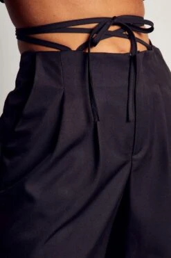 Tie Waist Detail Wide Leg Trousers -Ladies Clothing Shop black tie waist detail wide leg trousers 1