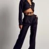Tie Waist Detail Wide Leg Trousers -Ladies Clothing Shop black tie waist detail wide leg trousers