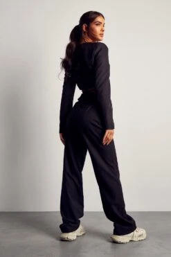 Tie Waist Detail Wide Leg Trousers -Ladies Clothing Shop black tie waist detail wide leg trousers 2