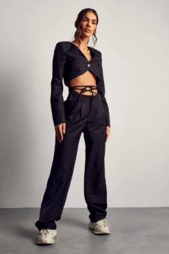 Tie Waist Detail Wide Leg Trousers -Ladies Clothing Shop black tie waist detail wide leg trousers 3