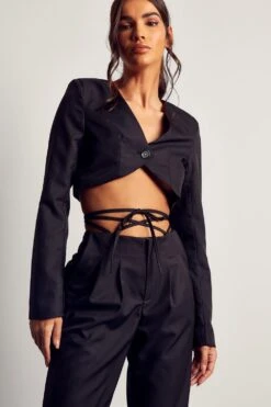 Tie Waist Detail Wide Leg Trousers -Ladies Clothing Shop black tie waist detail wide leg trousers 4