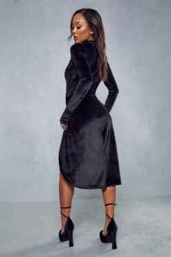 Velvet Knot Twist Detail Midi Skirt -Ladies Clothing Shop black velvet knot twist detail midi skirt 2