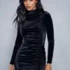 Velvet Ruched High Neck Mini Dress -Ladies Clothing Shop black velvet ruched high neck mini dress