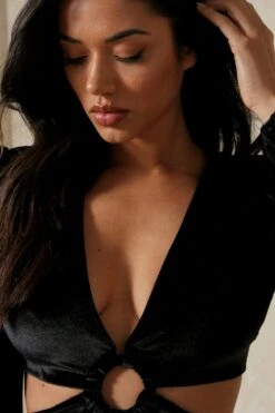 Velvet Shoulder Pad Cut Out Mini Dress -Ladies Clothing Shop black velvet shoulder pad cut out mini dress 2