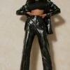 Vinyl Straight Leg Trousers -Ladies Clothing Shop black vinyl straight leg trousers