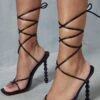 Woven Metal Strappy High Heels -Ladies Clothing Shop black woven metal strappy high heels