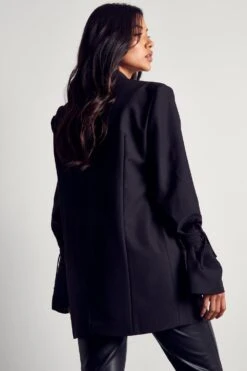 Woven Tie Sleeve Blazer -Ladies Clothing Shop black woven tie sleeve blazer 2