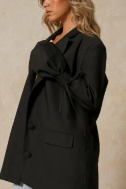 Woven Tie Sleeve Blazer -Ladies Clothing Shop black woven tie sleeve blazer 5