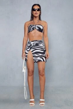 Zebra Print Ruched Side Mini Skirt -Ladies Clothing Shop black zebra print ruched side mini skirt 3