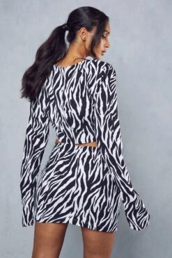 Zebra Print Shoulder Pad Top Skirt Co-ord -Ladies Clothing Shop black zebra print shoulder pad top skirt co ord 2