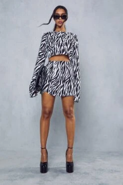 Zebra Print Shoulder Pad Top Skirt Co-ord