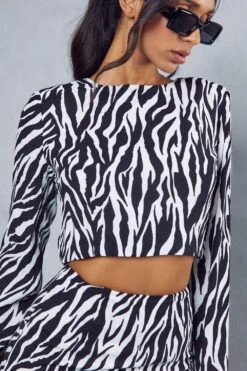 Zebra Print Shoulder Pad Top Skirt Co-ord -Ladies Clothing Shop black zebra print shoulder pad top skirt co ord 5