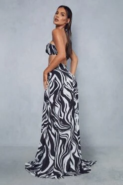 Zebra Print Textured Halterneck Top & Maxi Skirt Co-ord -Ladies Clothing Shop black zebra print textured halterneck top maxi skirt co ord 2