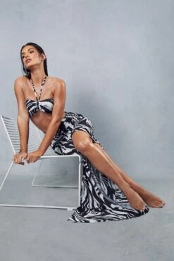 Zebra Print Textured Halterneck Top & Maxi Skirt Co-ord -Ladies Clothing Shop black zebra print textured halterneck top maxi skirt co ord 3