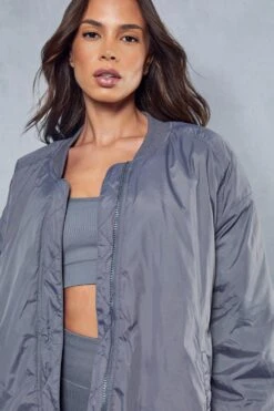 Drop Shoulder Oversized Bomber Jacket -Ladies Clothing Shop blue drop shoulder oversized bomber jacket 4