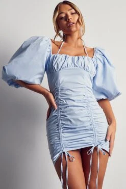 Extreme Puff Sleeve Ruched Mini Dress