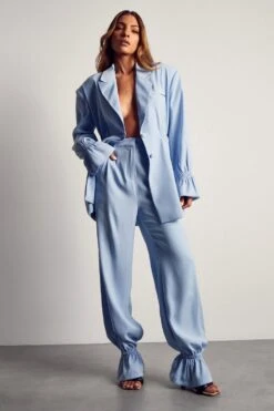 High Waisted Gathered Detail Trousers -Ladies Clothing Shop blue high waisted gathered detail trousers 3