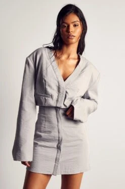 Linen Look Collarless Cropped Blazer