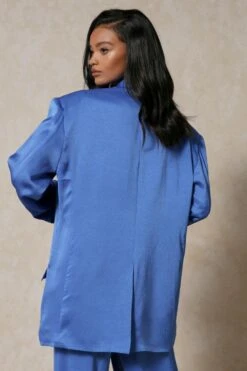 Miss Joslin Embossed Satin Blazer -Ladies Clothing Shop blue miss joslin embossed satin blazer 1 2