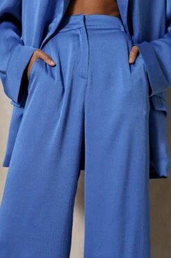 Miss Joslin Embossed Satin Wide Leg Trouser -Ladies Clothing Shop blue miss joslin embossed satin wide leg trouser 3