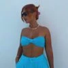 Miss Joslin Towelling Knot Front Bralet -Ladies Clothing Shop blue miss joslin towelling knot front bralet