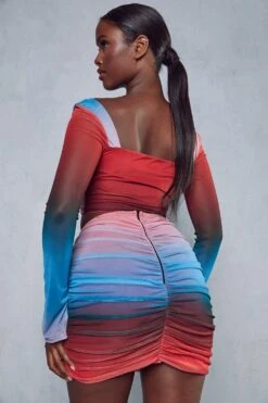 Recycled Ruched Mesh Ombre Top & Skirt Co-ord -Ladies Clothing Shop blue recycled ruched mesh ombre top skirt co ord 2