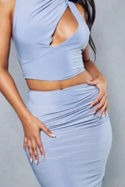 Soft Touch Double Layer Draped Top & Maxi Skirt Co-ord -Ladies Clothing Shop blue soft touch double layer draped top maxi skirt co ord 4