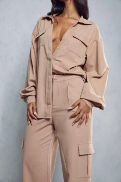 Luxe Twill Utility Cargo Pocket Trouser -Ladies Clothing Shop blush luxe twill utility cargo pocket trouser 1