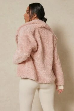 Oversized Collar Teddy Jacket -Ladies Clothing Shop blush oversized collar teddy jacket 2