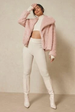 Oversized Collar Teddy Jacket -Ladies Clothing Shop blush oversized collar teddy jacket 3