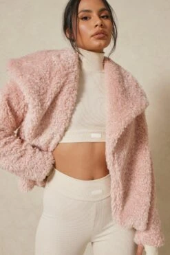 Oversized Collar Teddy Jacket -Ladies Clothing Shop blush oversized collar teddy jacket 4