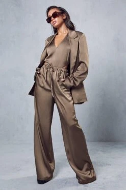 Cut Out Waist Satin Bodysuit -Ladies Clothing Shop brown cut out waist satin bodysuit 3