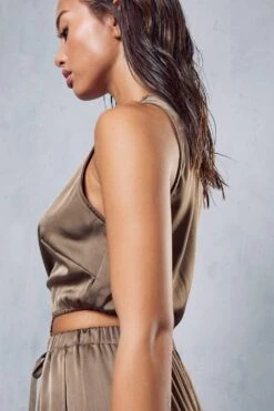 Cut Out Waist Satin Bodysuit -Ladies Clothing Shop brown cut out waist satin bodysuit 5