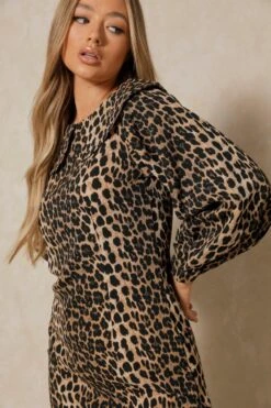 Leopard Print Peter Pan Collar Smock Dress -Ladies Clothing Shop brown leopard print peter pan collar smock dress 4