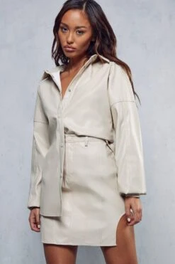 Leather Look High Side Mini Skirt