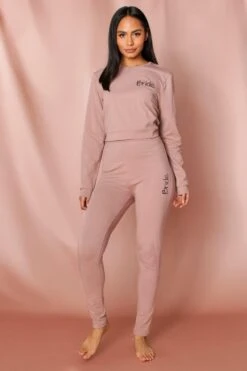 Bride Script Embroidery Legging Set -Ladies Clothing Shop camel bride embroidered legging set 2