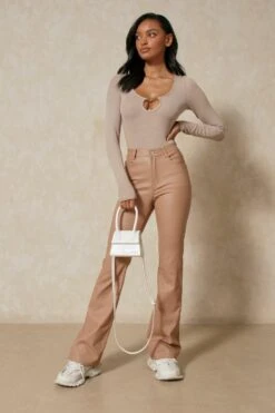 Flared Leg Coated Jeans -Ladies Clothing Shop camel flared leg coated jeans 3