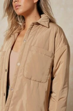 Nylon Pocket Detail Shacket -Ladies Clothing Shop camel nylon pocket detail shacket 3