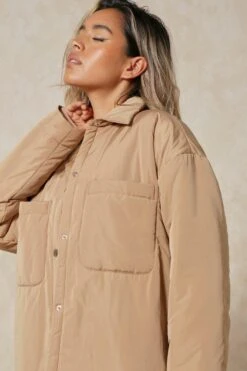 Nylon Pocket Detail Shacket -Ladies Clothing Shop camel nylon pocket detail shacket 4