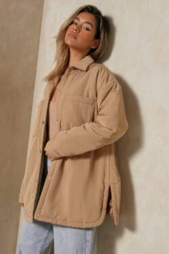 Nylon Pocket Detail Shacket -Ladies Clothing Shop camel nylon pocket detail shacket 5